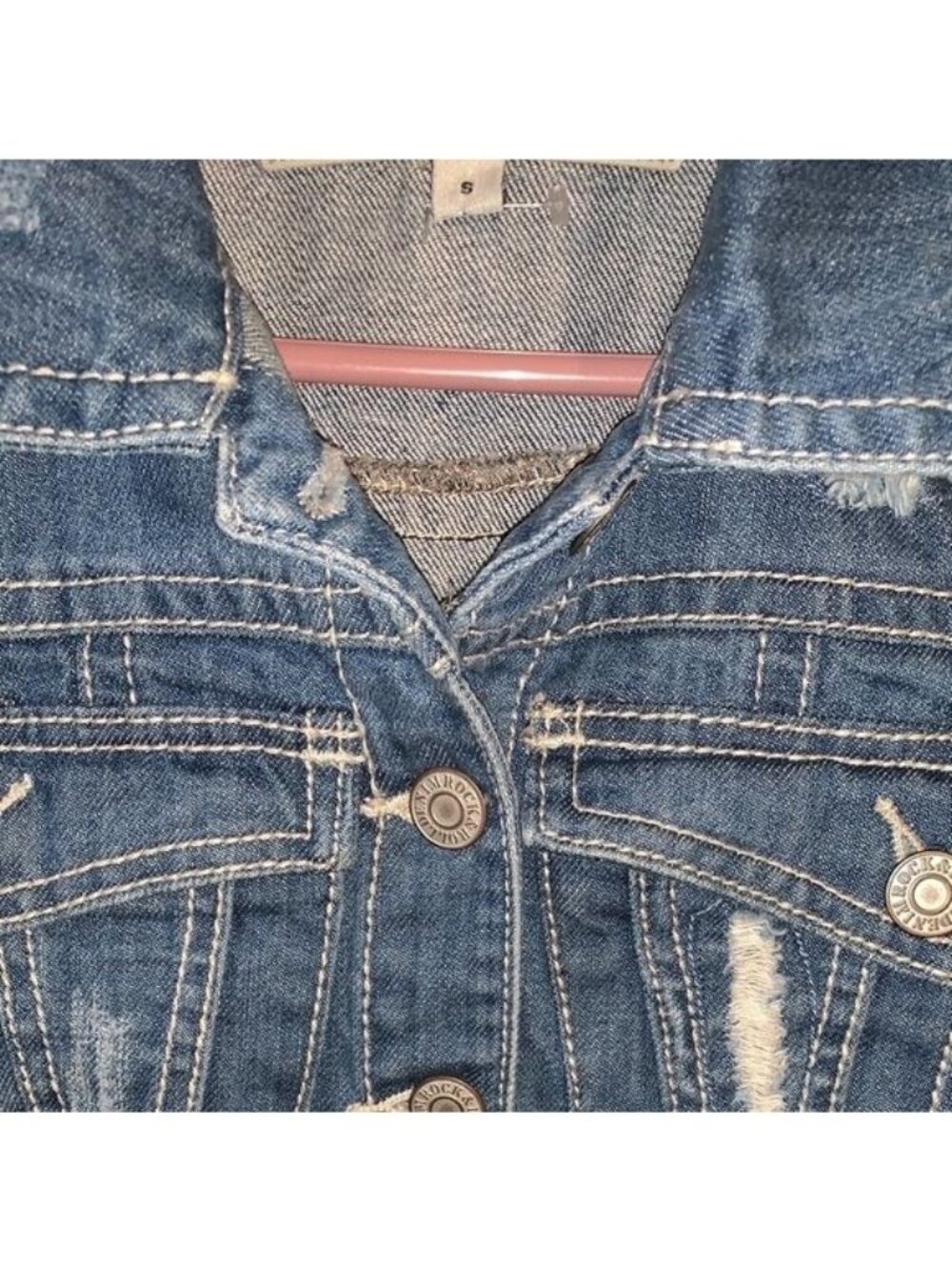 Rock & Roll Cowgirl Womens Denim Vest S Distressed Sleeveless Western Style With - Picture 2 of 11
